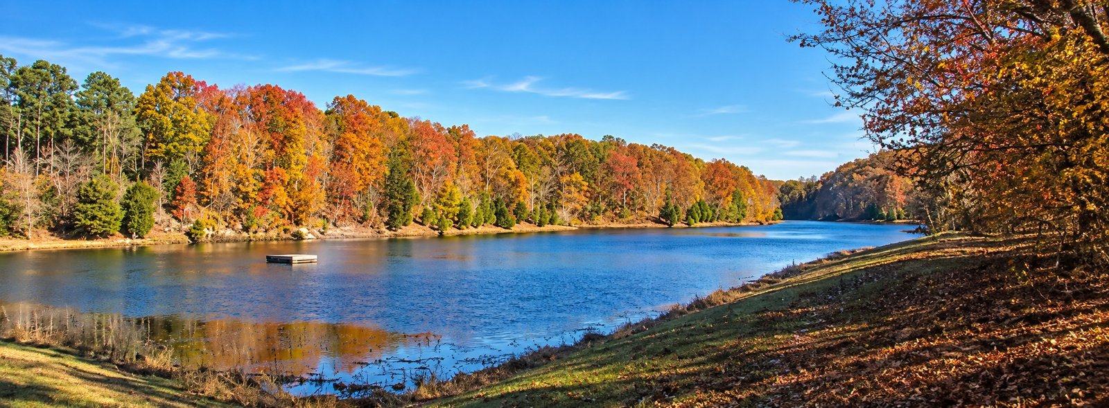 Autumn shoreline scenery along Creech Hollow Trail at Montgomery Bell State Park